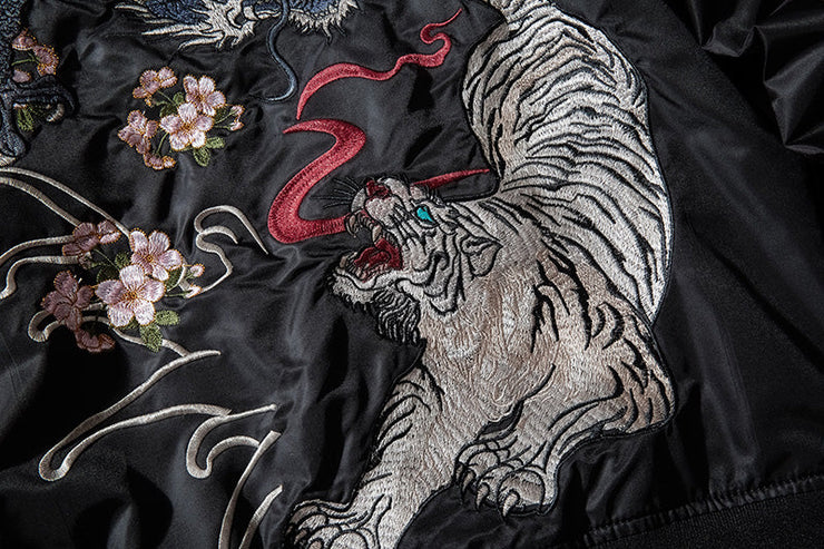 Embroidered Azure Dragon VS White Tiger Bomber Jacket