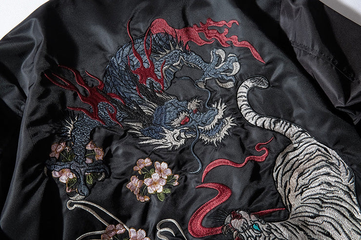 Embroidered Azure Dragon VS White Tiger Bomber Jacket