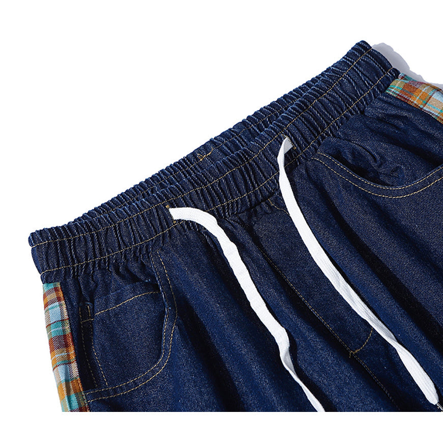 Vintage Checked Print Splicing Jeans