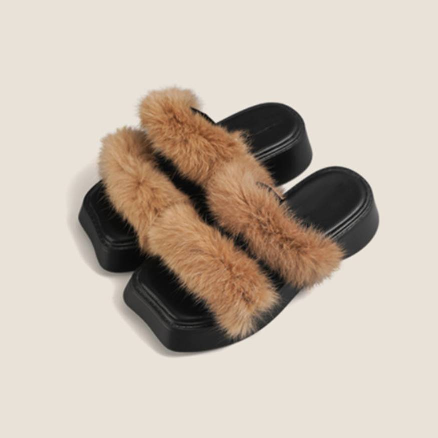 Stylish Plush-Strap Sandals