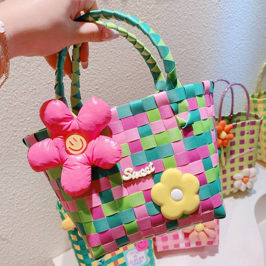 Flower Decor Colorful Woven Bags