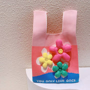 Smiley Flower Decor Knit Bags