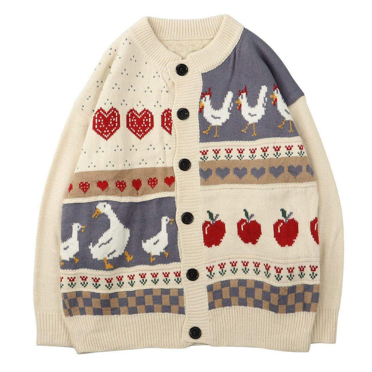 Embroidered Cartoon Buttons Closure Cardigan Sweater