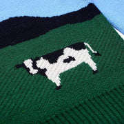 Prairie Cow Pattern Rounded Collar Knitted Sweater