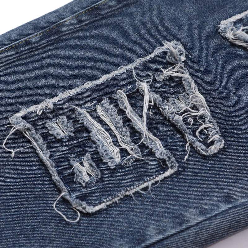 Solid Color Embroidered Letter Digital Jeans