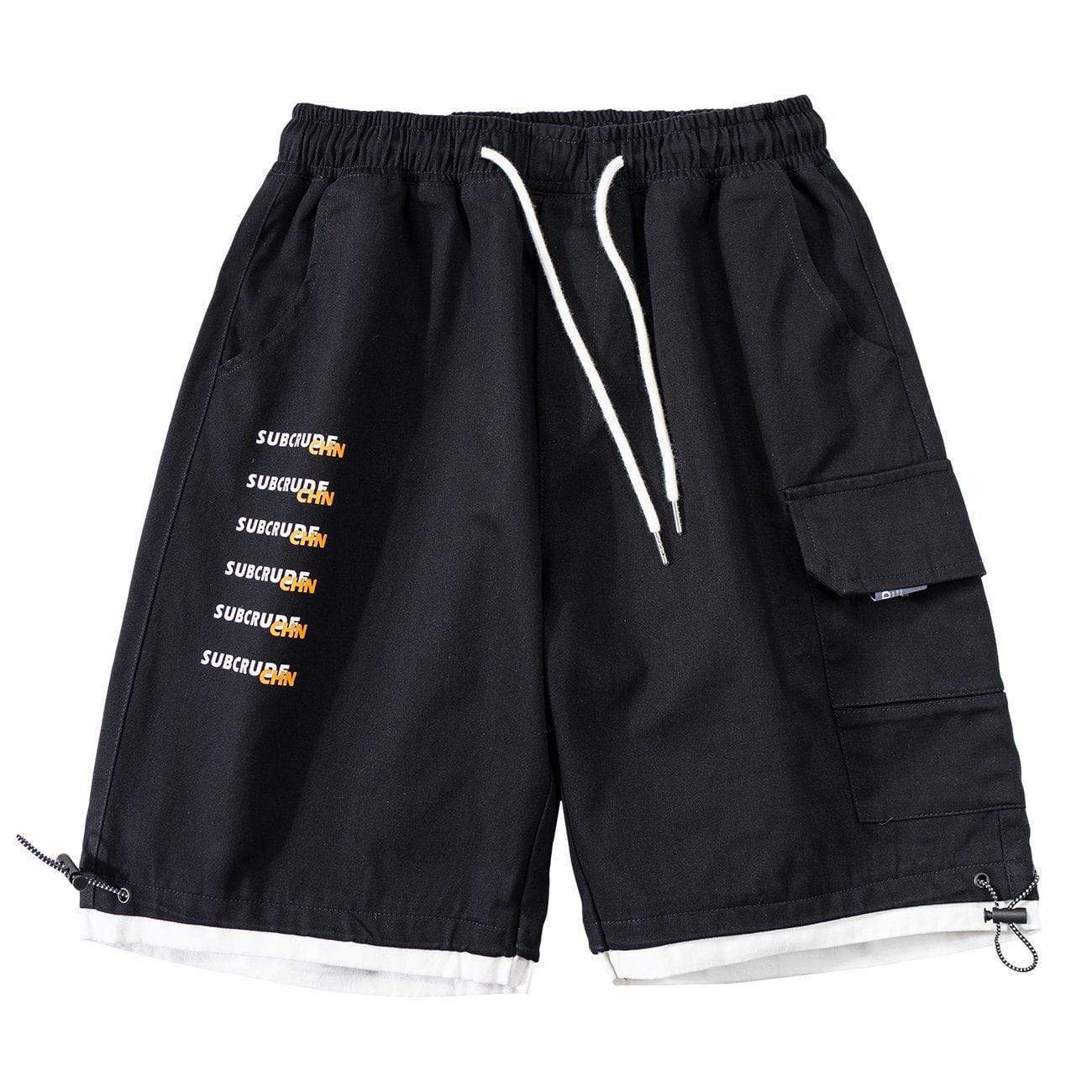 Letter Prints Fake Two Pieces Cargo Shorts
