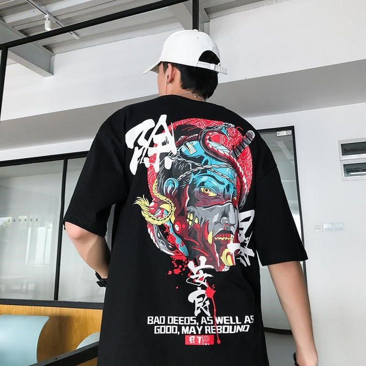 Streetwear Classic Japanese Ninja Graffiti Printed Stylish T-Shirt