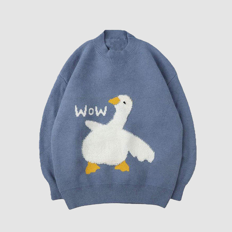 Cartoon Goose Print Sweater