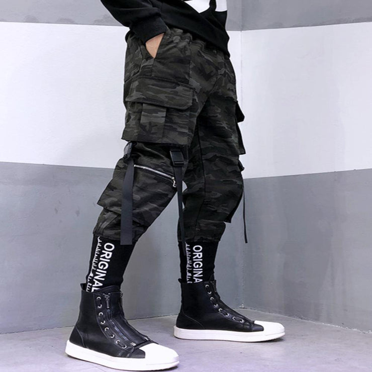 Camouflage Slim Fit Strapped Overalls Cargo Pants