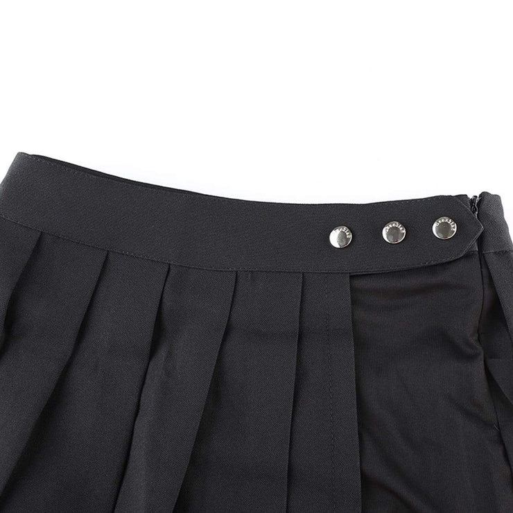 Dark Fake Two-piece Strap Pleated Skirt