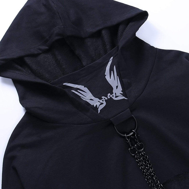 Dark Sexy Cool Butterfly Print Chain Hoodie