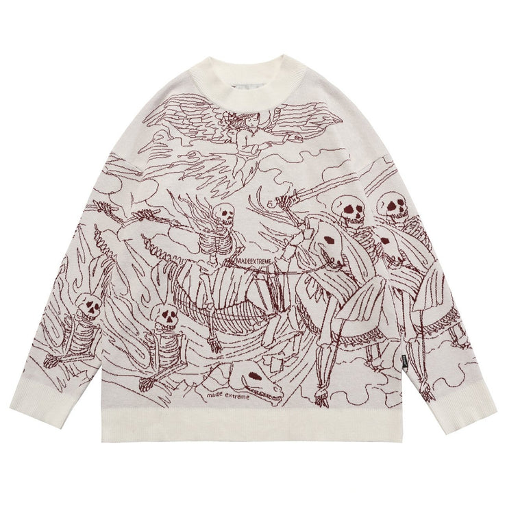 Dark Skeleton Riding Horse Knitted Sweater