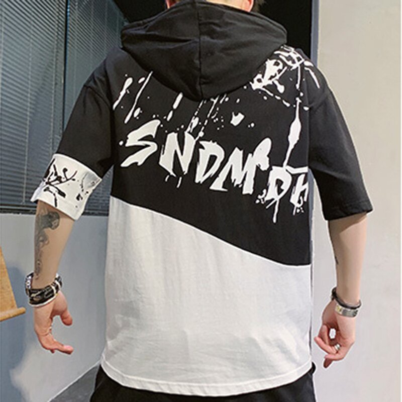Double Color Stitching Hooded T-Shirt