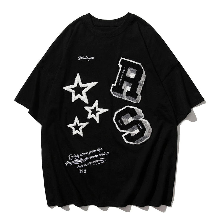 Flocked Letters Stars T-Shirt