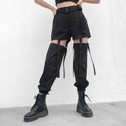 Function Punk Hollow Out Ribbons Pants