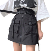 Ribbons Pocket Zipper Cargo Skirt
