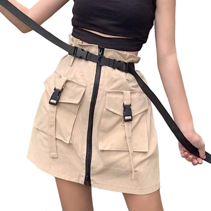 Ribbons Pocket Zipper Cargo Skirt