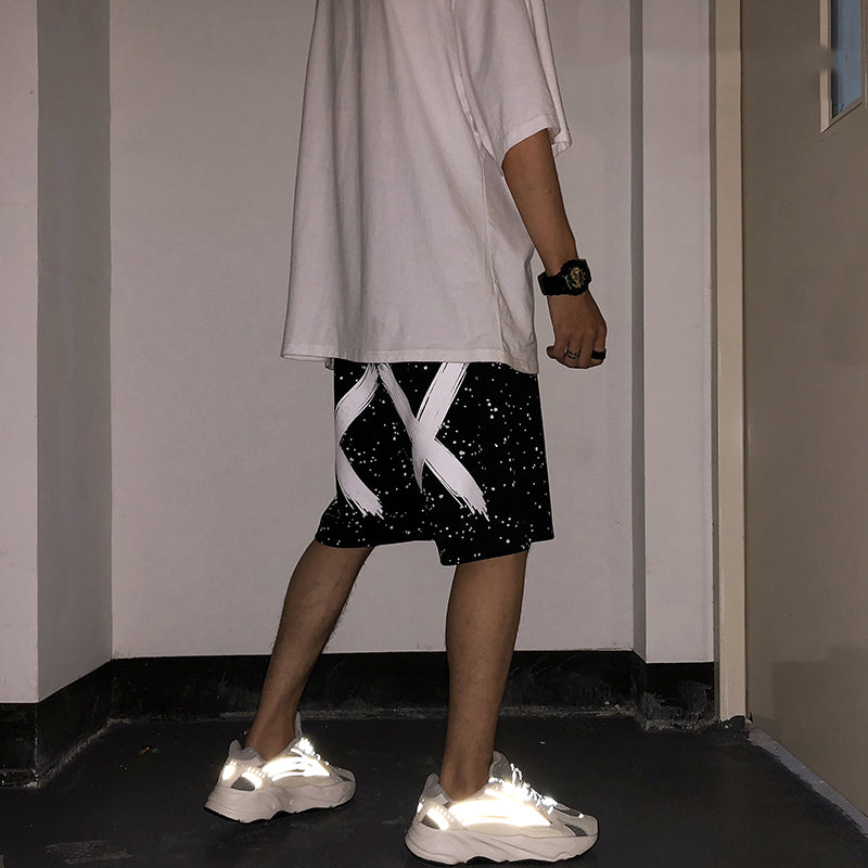 Techwear reflective stars men shorts