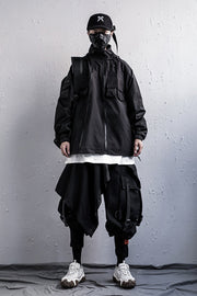 Turtleneck Hooded Streetwear Multipocket Techwear Windbreaker