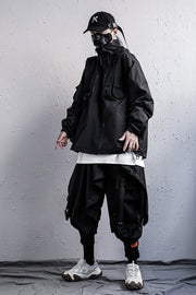Turtleneck Hooded Streetwear Multipocket Techwear Windbreaker