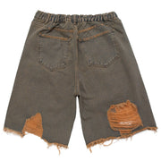 Vintage Patchwork Ripped Hole Denim Shorts