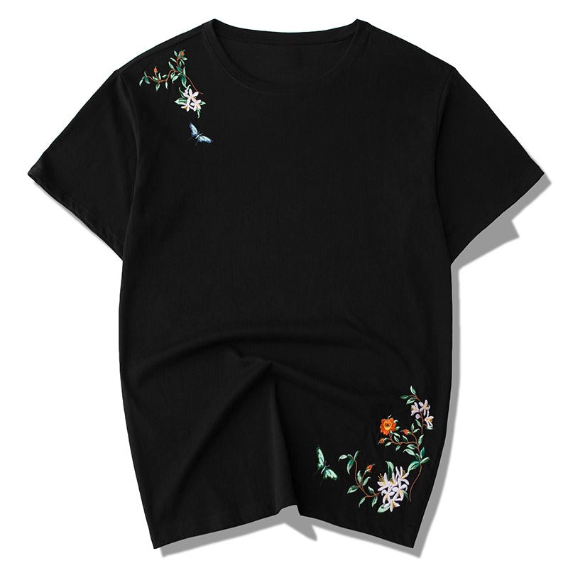 Butterfly & Crane Embroidery T-shirt MugenSoul Streetwear Brands Streetwear Clothing  Techwear