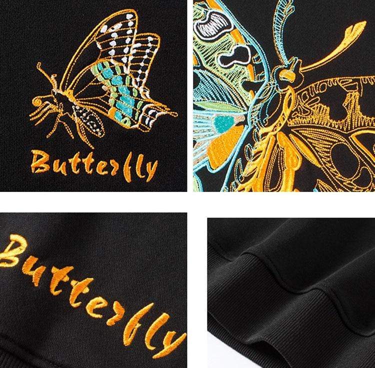 Butterfly Embroidered Sweatshirt MugenSoul Streetwear Brands Streetwear Clothing  Techwear
