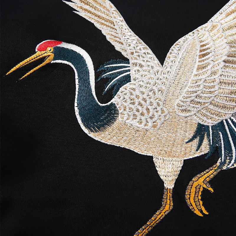 Crane Embroidery Sweatshirt MugenSoul Streetwear Brands Streetwear Clothing  Techwear
