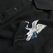 Cranes Embroidery Polo Shirt MugenSoul Streetwear Brands Streetwear Clothing  Techwear