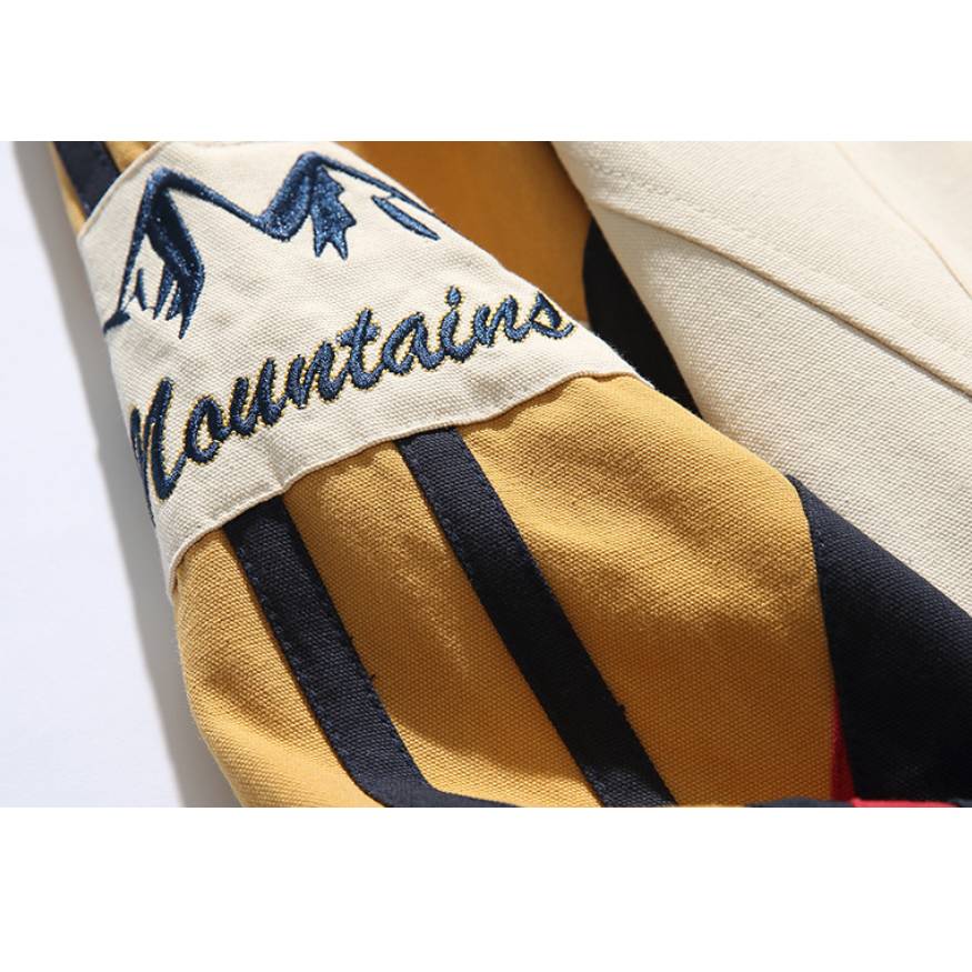 Color Block Sleeve Mountain Embroidered Jacket