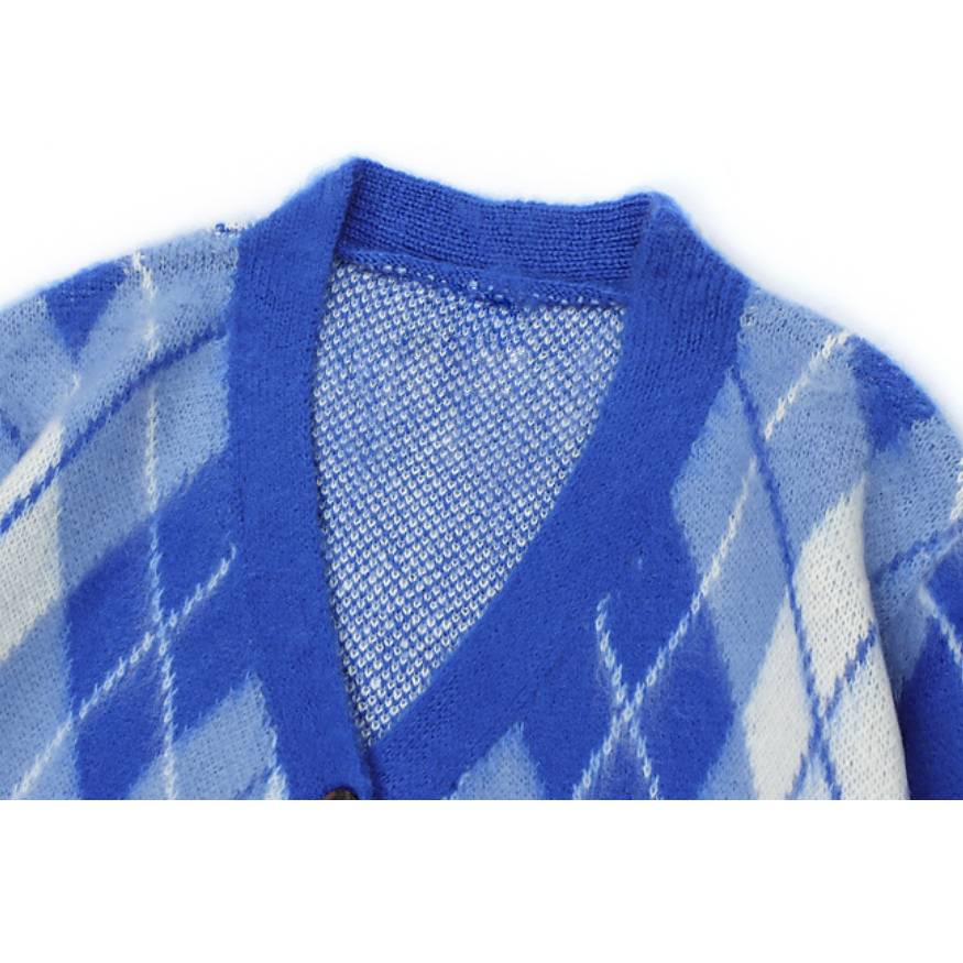 Argyle Pattern Cardigan Sweater