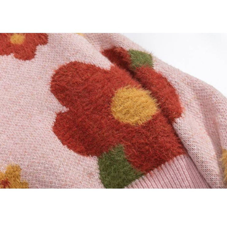 Flower Pattern Crop Top Turtleneck Sweater