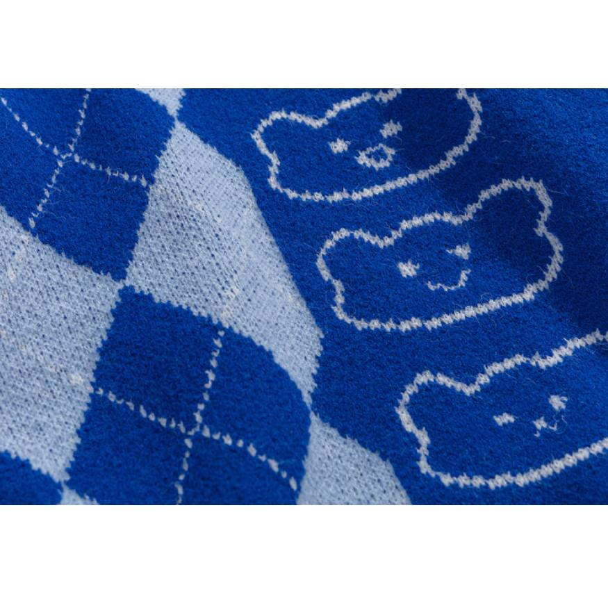 Argyle Bear Print Tie Sweater
