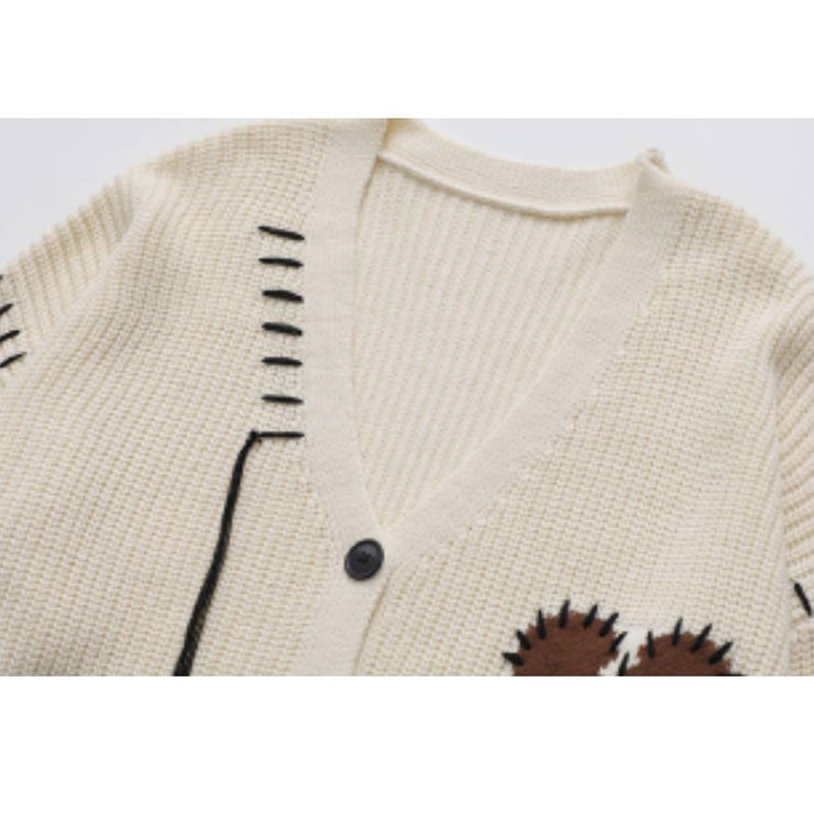 Tassel Heart Pattern Cardigan Sweater
