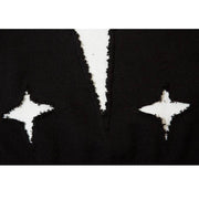 Ripped Hem Star Pattern Shoulder Zipper Sweater