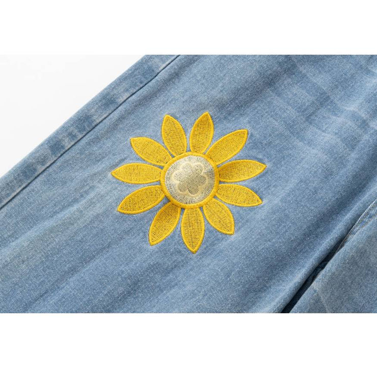 Colorful Flowers Embroidered Jeans