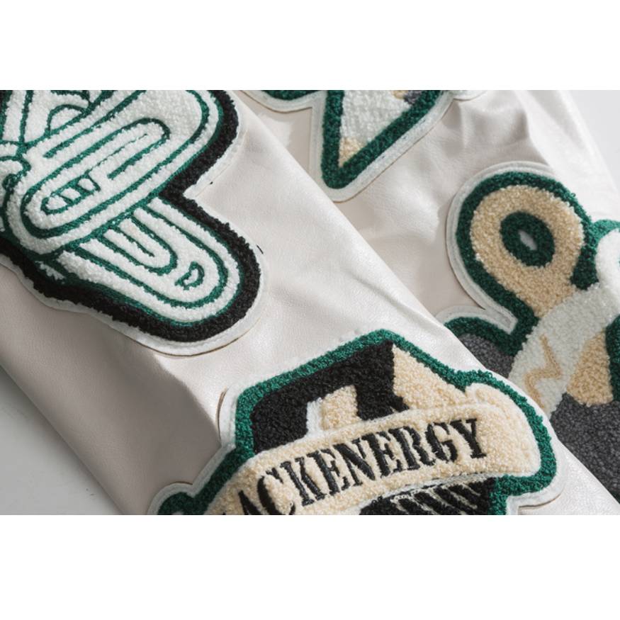 Letters Embroidered Patchwork Varsity Jacket