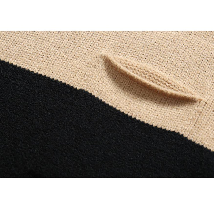 Striped Pattern Pocket Turtleneck Sweater