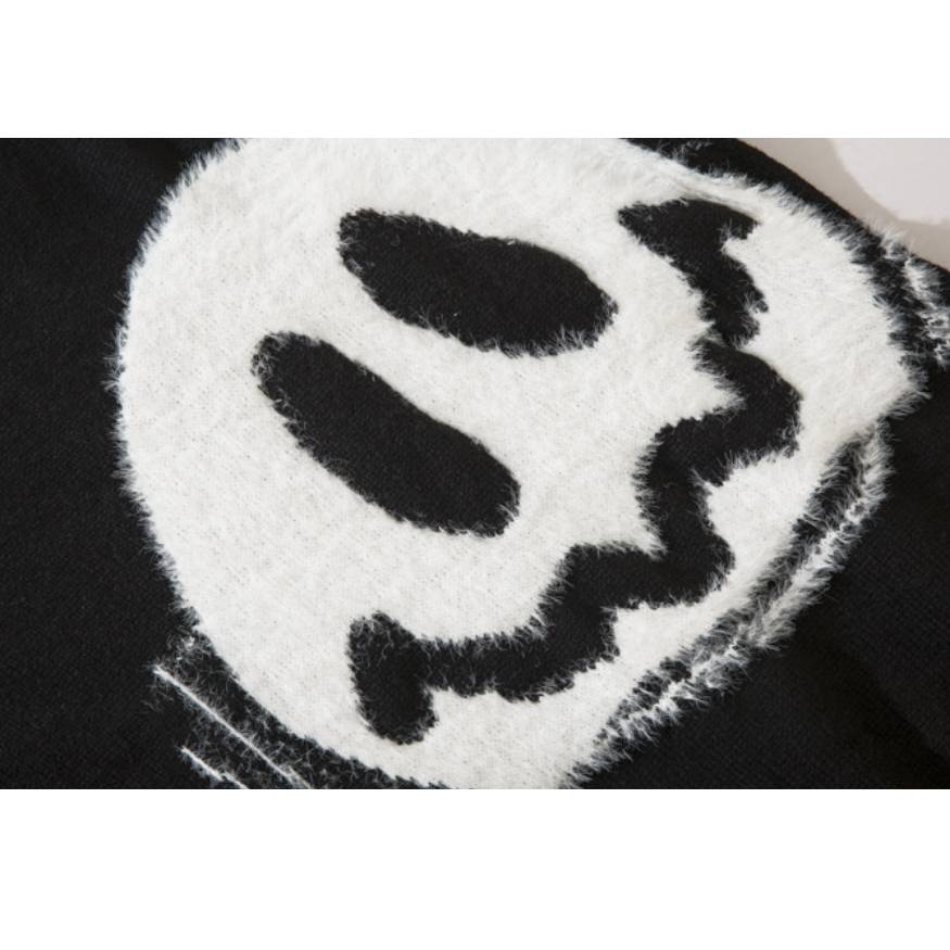 Raw Hem Smiley Pattern Sweater