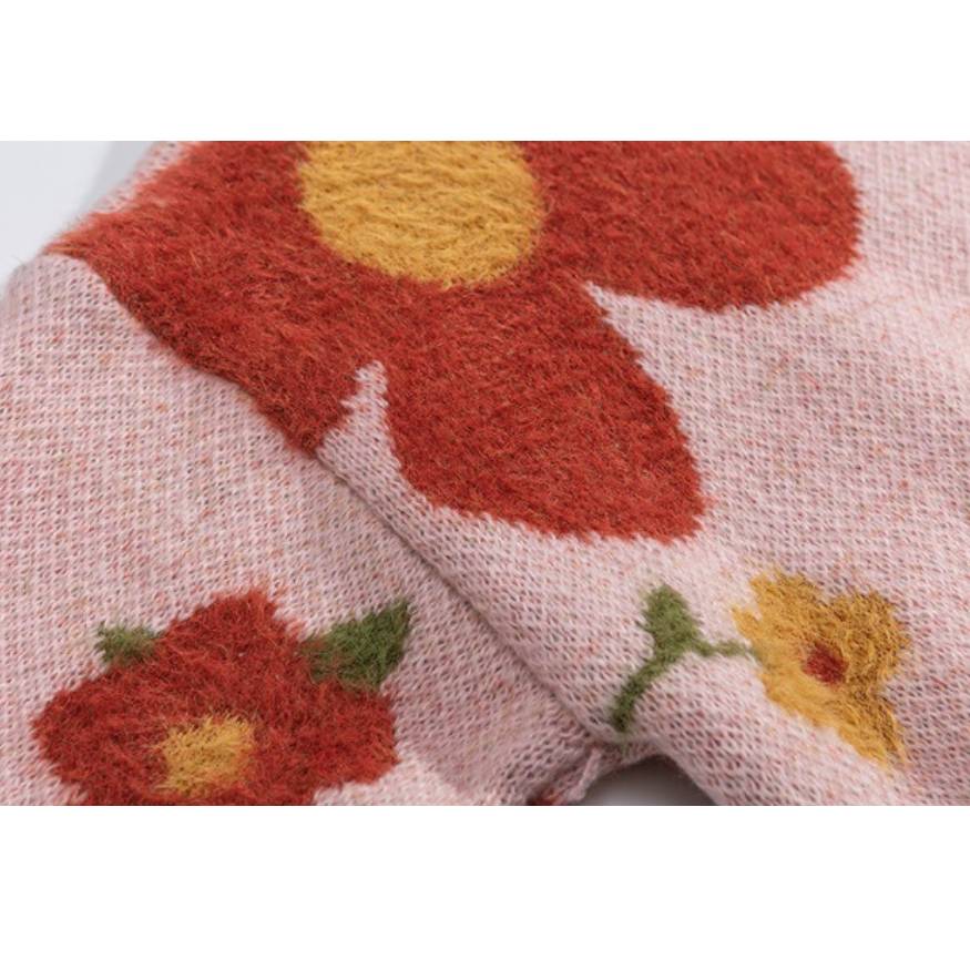 Flower Pattern Crop Top Turtleneck Knit Sweater