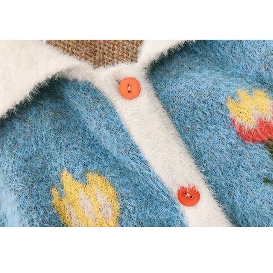 Tulip Pattern Button Down Cardigan Sweater