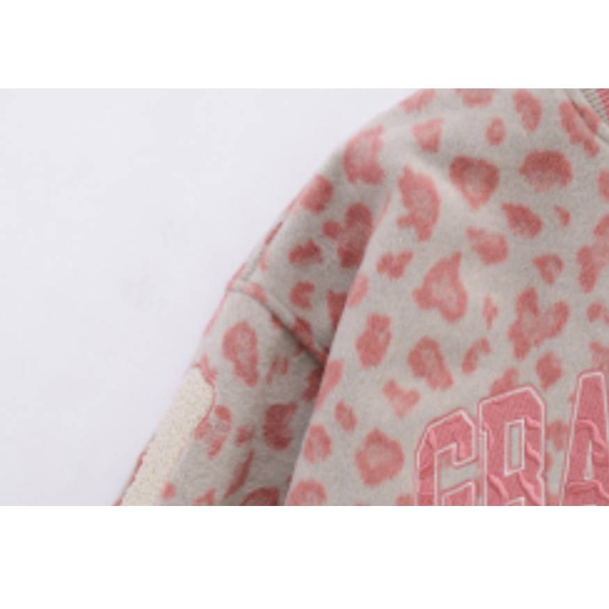 Letters Embroidered Leopard Print Varsity Jacket
