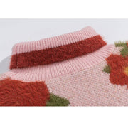 Flower Pattern Crop Top Turtleneck Sweater