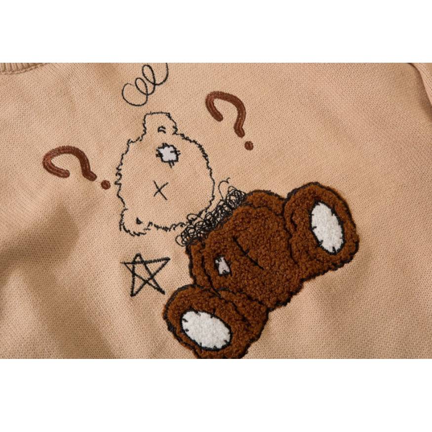 Question Bear Embroidered Knit Sweater
