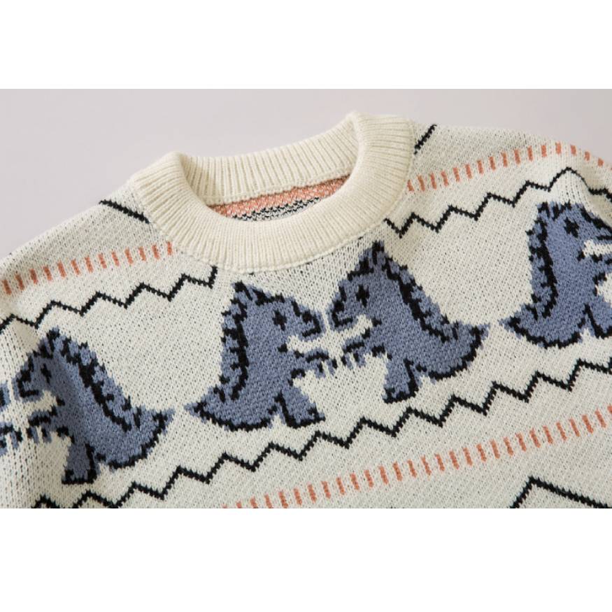 Dinosaur Wave Pattern Knit Sweater