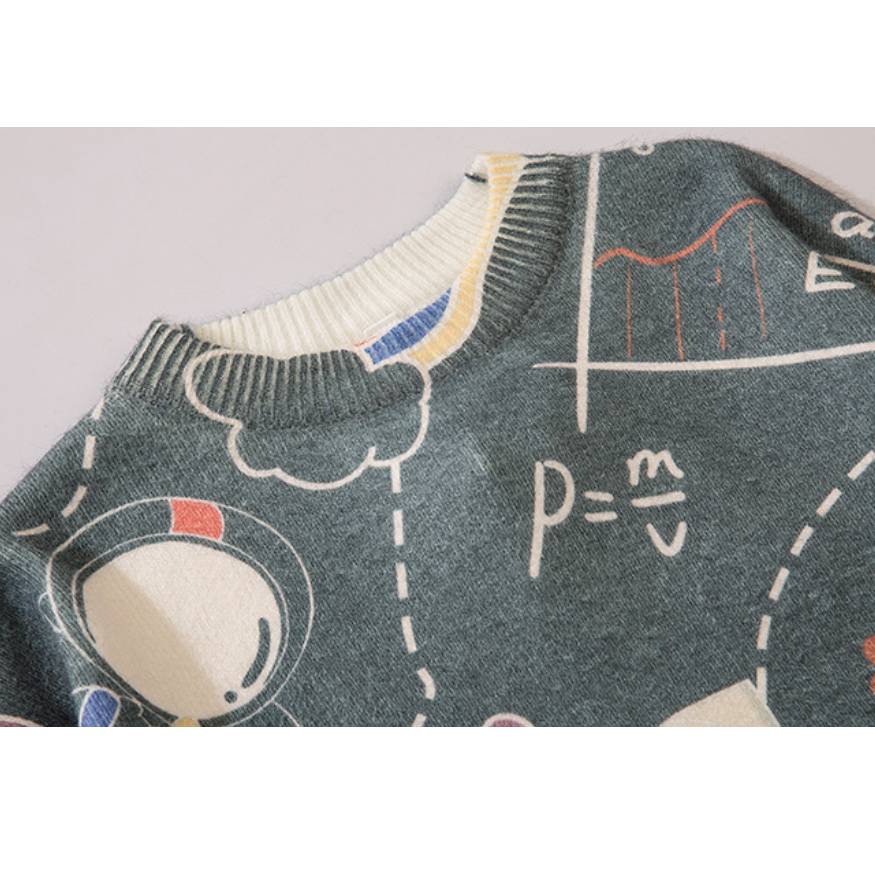 Rocket And Astronaut Pattern Knit Sweater