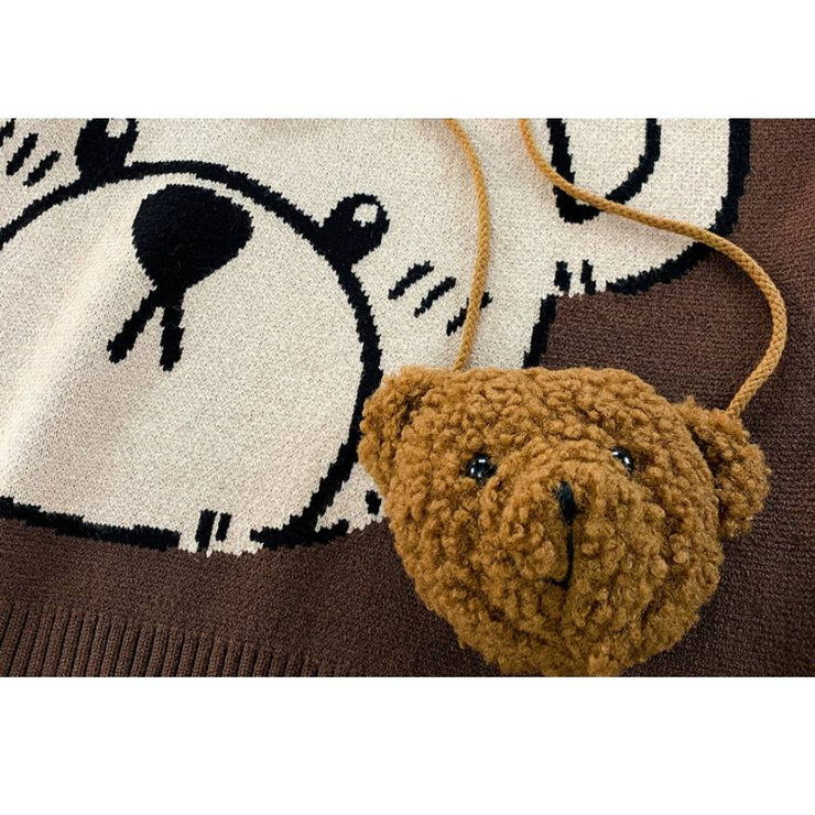 Cute Bear Print Sweater + Bear Mini Bag