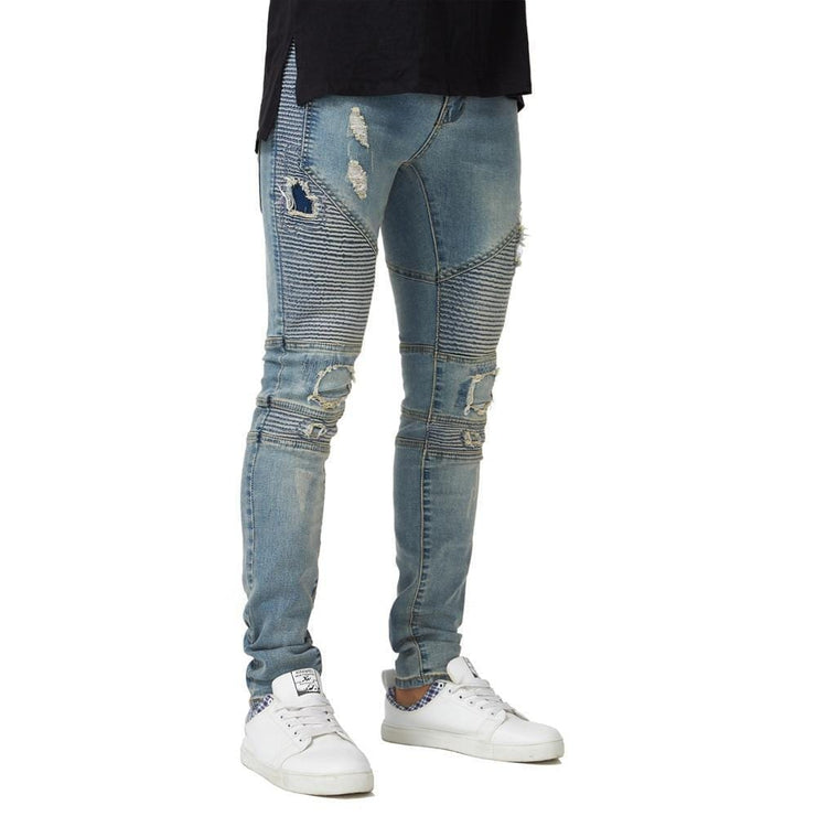 Distressed Biker Jeans - Mugen Soul Urban Streetwear Hip Hop Clothing Brand 