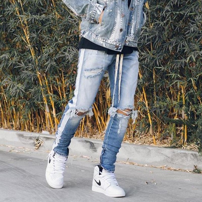 Distressed Side Strip Jeans - Mugen Soul Urban Streetwear Hip Hop Clothing Brand 
