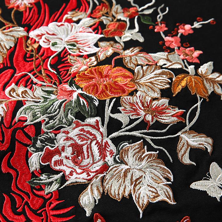 Dragon in Flowers Embroidery T-shirt MugenSoul Streetwear Brands Streetwear Clothing  Techwear